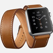 For Apple Watch 42mm Double Circle Style Genuine Cowhide Leather Watchband with Connector