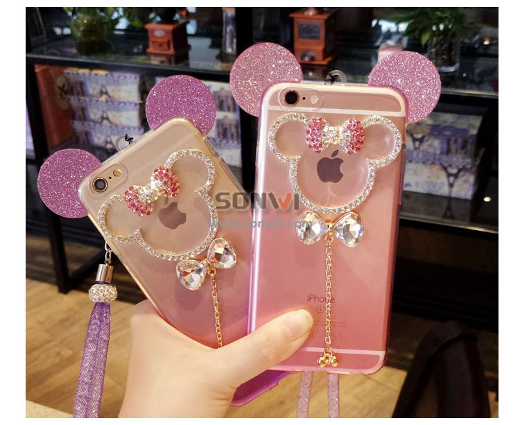 Mickey Rhinestones Shinning Phone Case with Lanyard for iphone