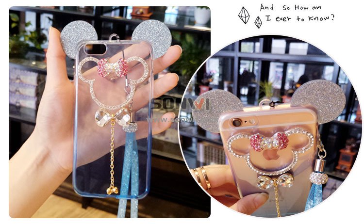 Mickey Rhinestones Shinning Phone Case with Lanyard for iphone