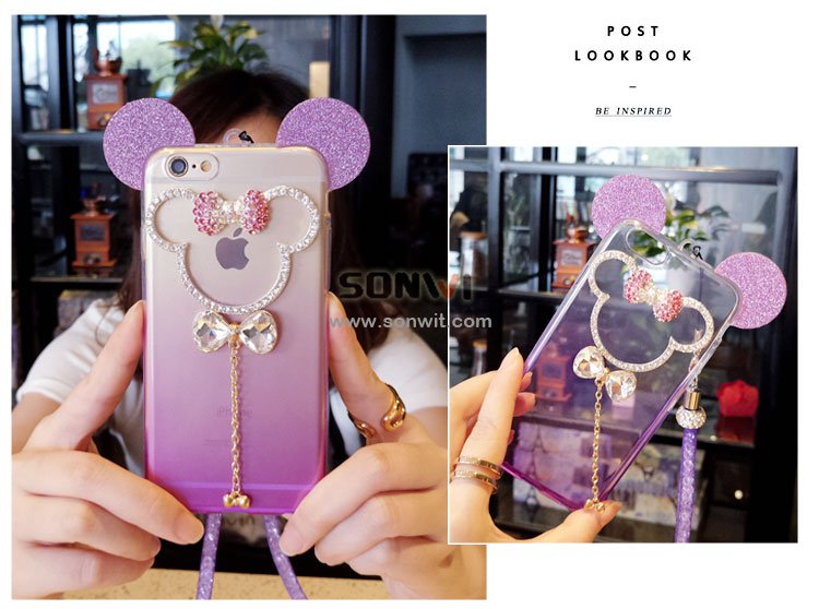 Mickey Rhinestones Shinning Phone Case with Lanyard for iphone