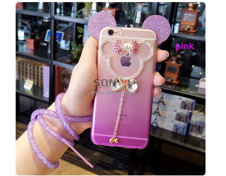 Mickey Rhinestones Shinning Phone Case with Lanyard for iphone