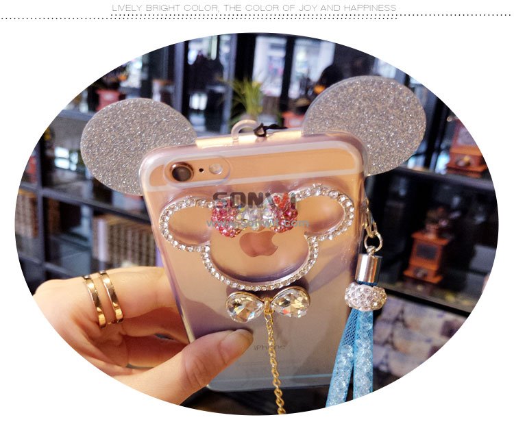 Mickey Rhinestones Shinning Phone Case with Lanyard for iphone