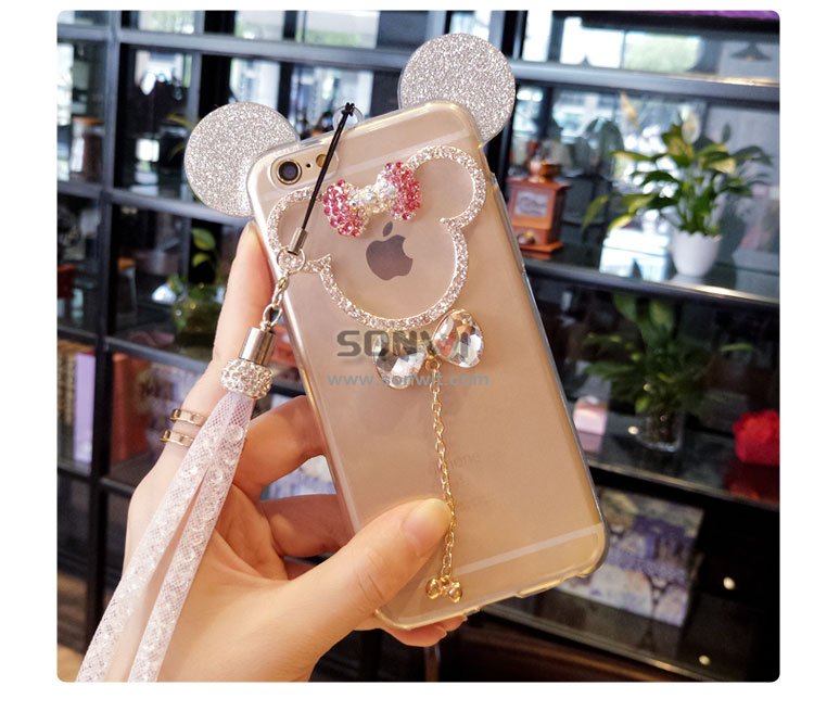 Mickey Rhinestones Shinning Phone Case with Lanyard for iphone